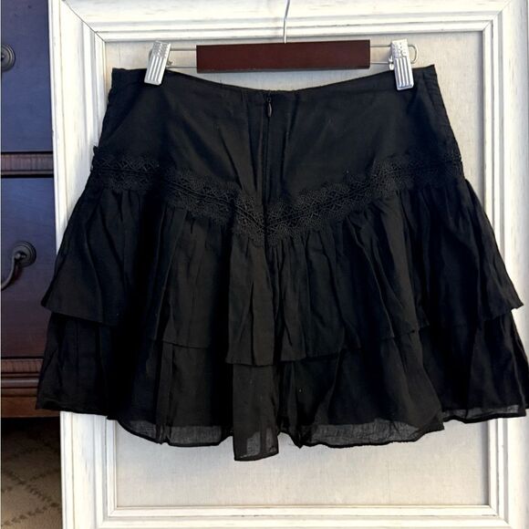 Pookie and Sebastian black lace cutout ruffled flowy mini skirt S - Picture 2 of 7